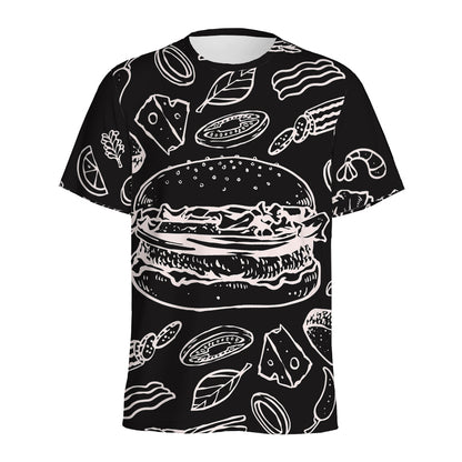 Black And White Hamburger Print Men's Sports T-Shirt