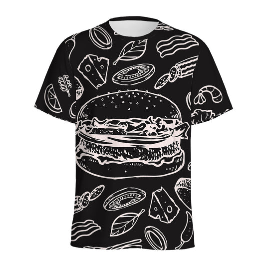 Black And White Hamburger Print Men's Sports T-Shirt