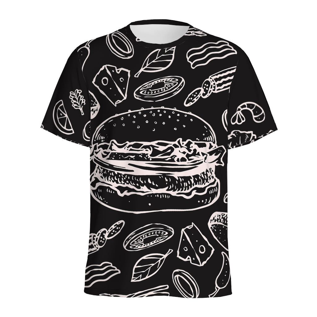 Black And White Hamburger Print Men's Sports T-Shirt