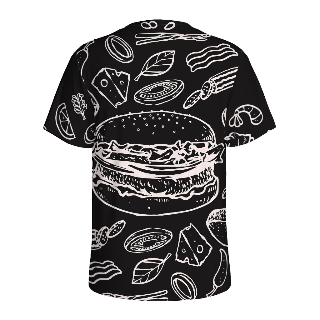 Black And White Hamburger Print Men's Sports T-Shirt