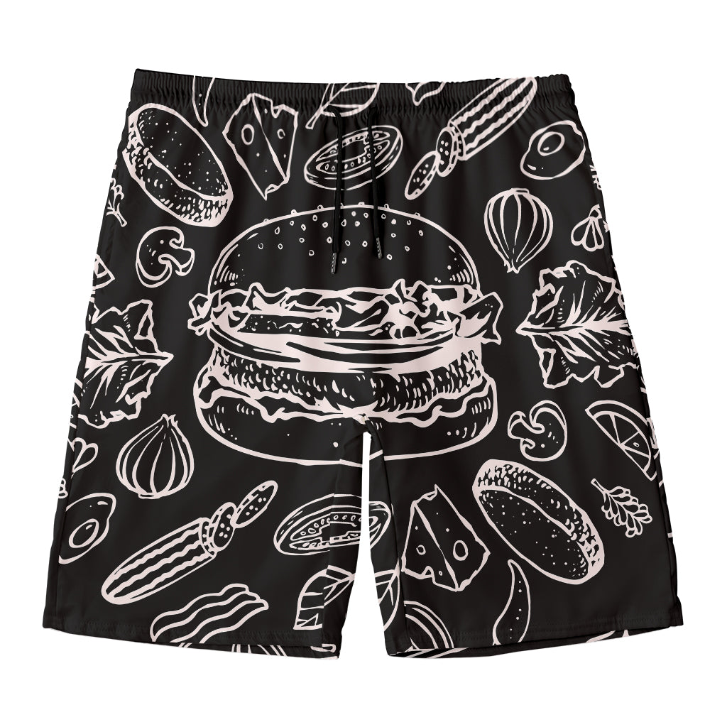 Black And White Hamburger Print Men's Swim Trunks