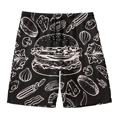 Black And White Hamburger Print Men's Swim Trunks