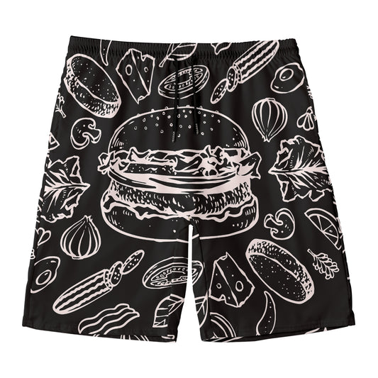 Black And White Hamburger Print Men's Swim Trunks