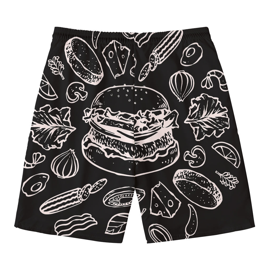 Black And White Hamburger Print Men's Swim Trunks