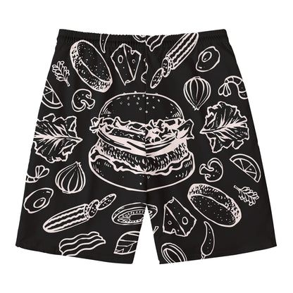 Black And White Hamburger Print Men's Swim Trunks