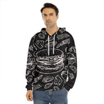 Black And White Hamburger Print Men's Velvet Pullover Hoodie