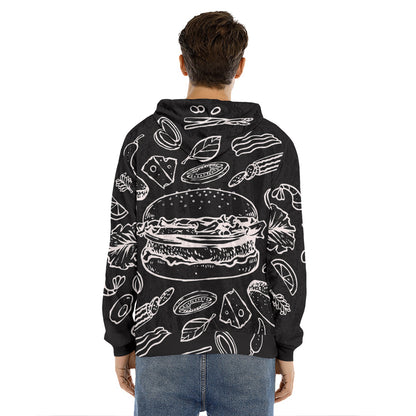 Black And White Hamburger Print Men's Velvet Pullover Hoodie