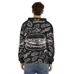 Black And White Hamburger Print Men's Velvet Pullover Hoodie
