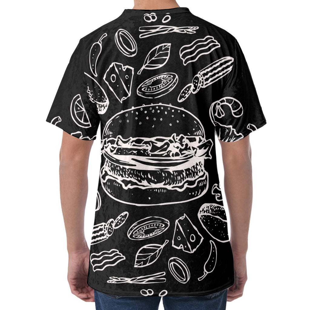 Black And White Hamburger Print Men's Velvet T-Shirt