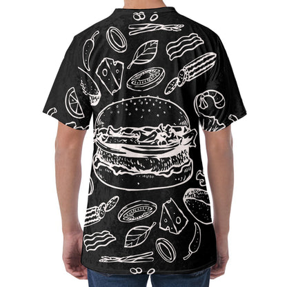 Black And White Hamburger Print Men's Velvet T-Shirt