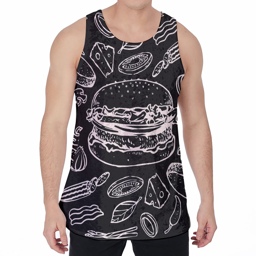 Black And White Hamburger Print Men's Velvet Tank Top