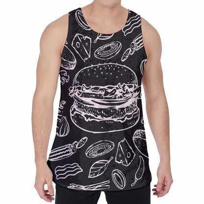 Black And White Hamburger Print Men's Velvet Tank Top