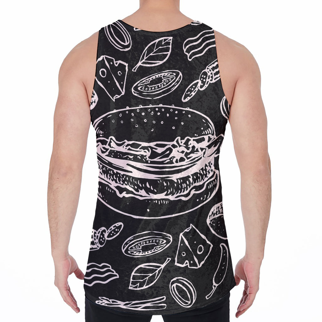 Black And White Hamburger Print Men's Velvet Tank Top