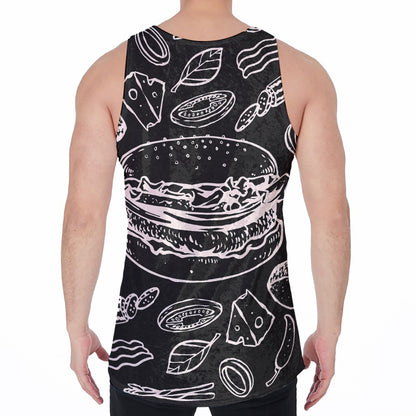 Black And White Hamburger Print Men's Velvet Tank Top