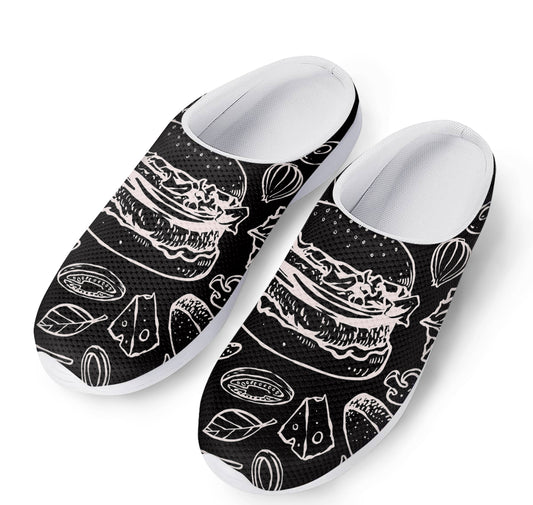 Black And White Hamburger Print Mesh Casual Shoes