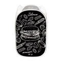 Black And White Hamburger Print Mesh Laundry Hamper