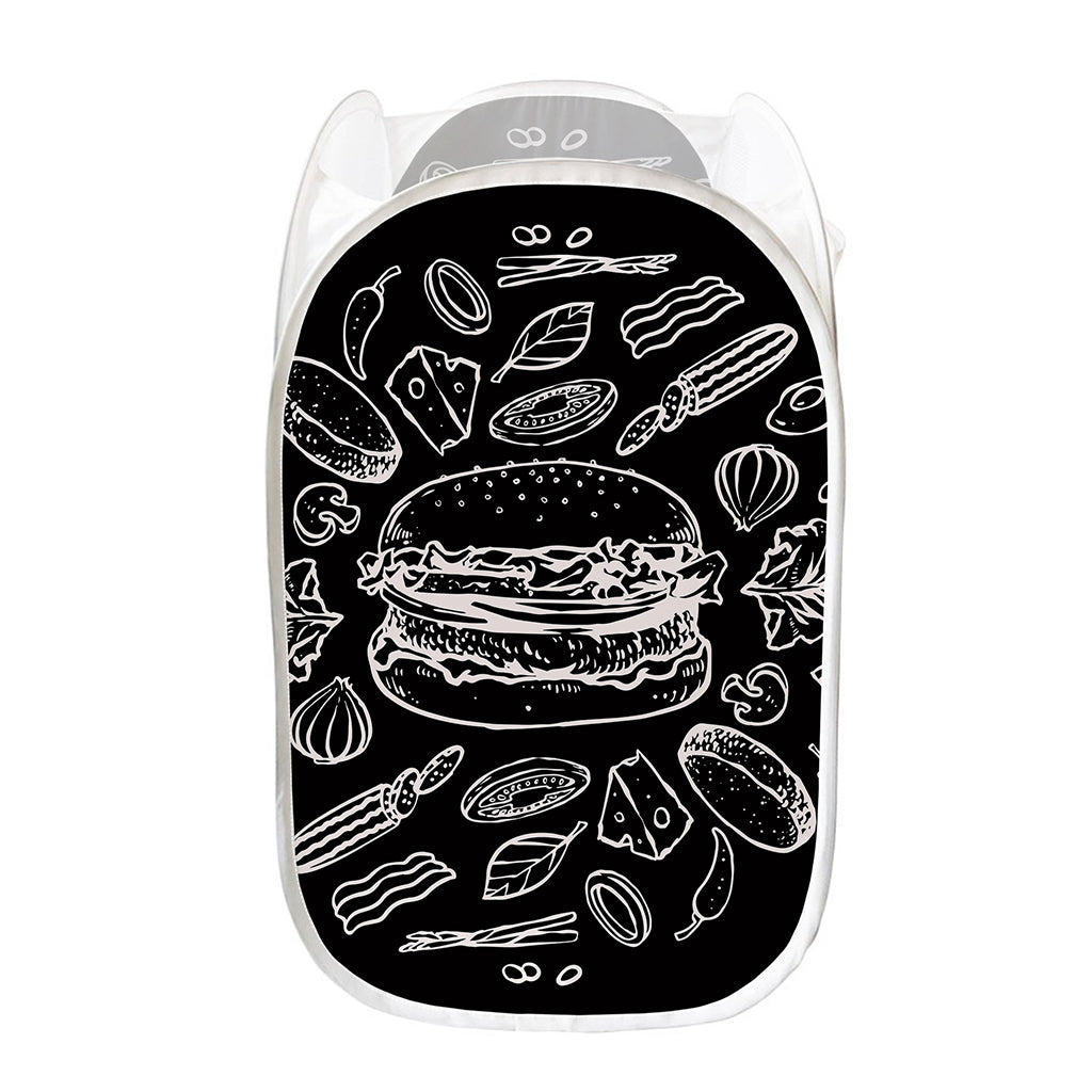 Black And White Hamburger Print Mesh Laundry Hamper