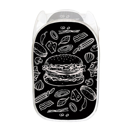 Black And White Hamburger Print Mesh Laundry Hamper