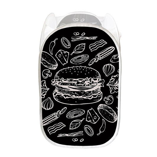 Black And White Hamburger Print Mesh Laundry Hamper