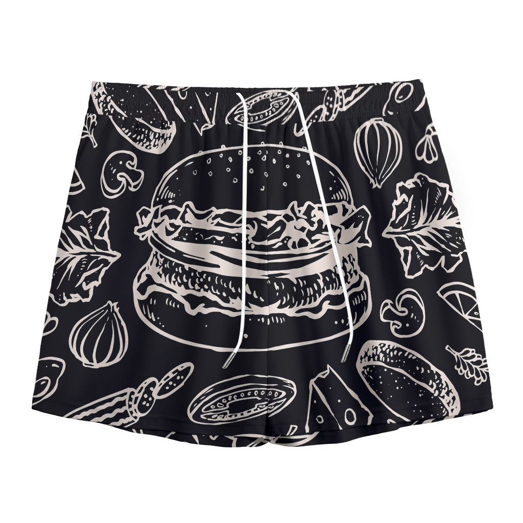 Black And White Hamburger Print Mesh Shorts