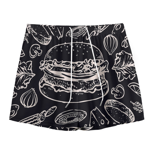 Black And White Hamburger Print Mesh Shorts