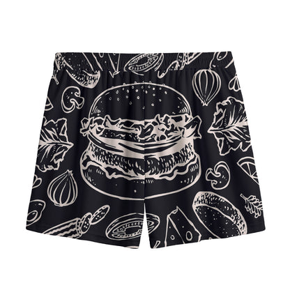 Black And White Hamburger Print Mesh Shorts