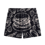 Black And White Hamburger Print Mesh Shorts
