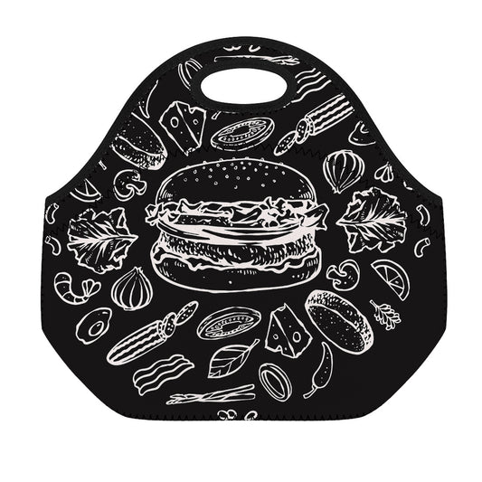 Black And White Hamburger Print Neoprene Lunch Bag