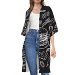 Black And White Hamburger Print Open Front Beach Cover Up