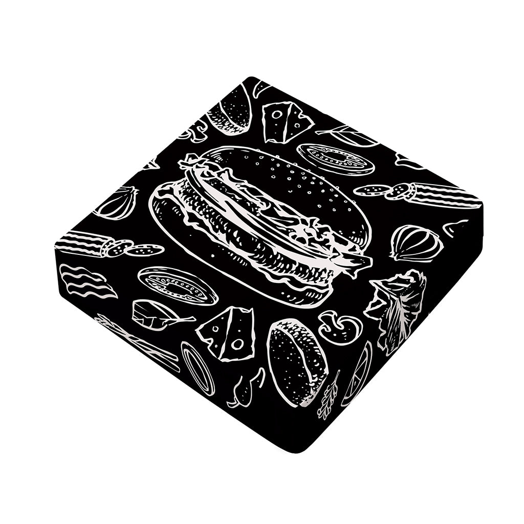 Black And White Hamburger Print Outdoor Seat Cushion Cover