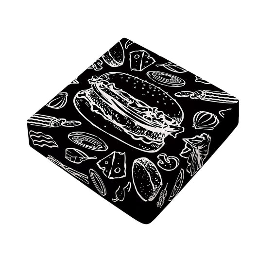 Black And White Hamburger Print Outdoor Seat Cushion Cover
