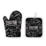 Black And White Hamburger Print Oven Mitt And Pot Holder Set