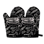 Black And White Hamburger Print Oven Mitts