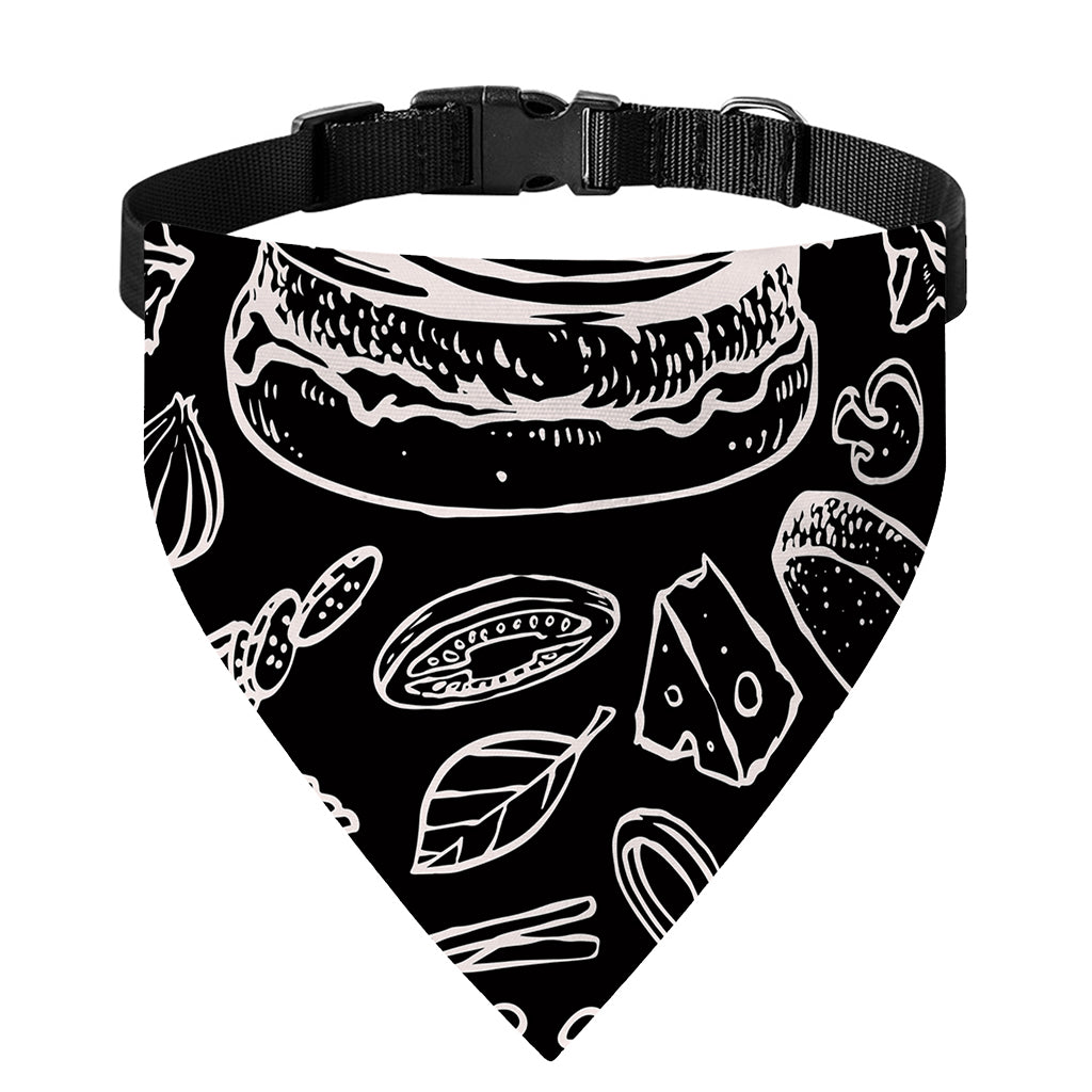Black And White Hamburger Print Over The Collar Dog Bandana