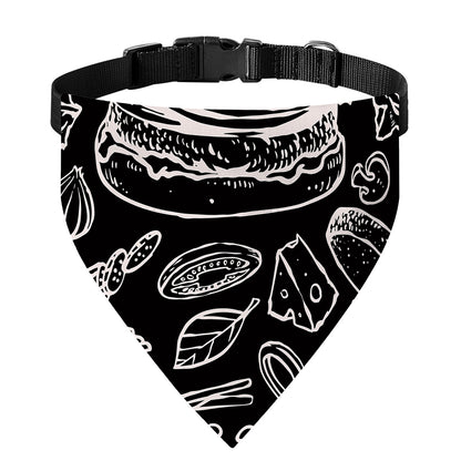Black And White Hamburger Print Over The Collar Dog Bandana