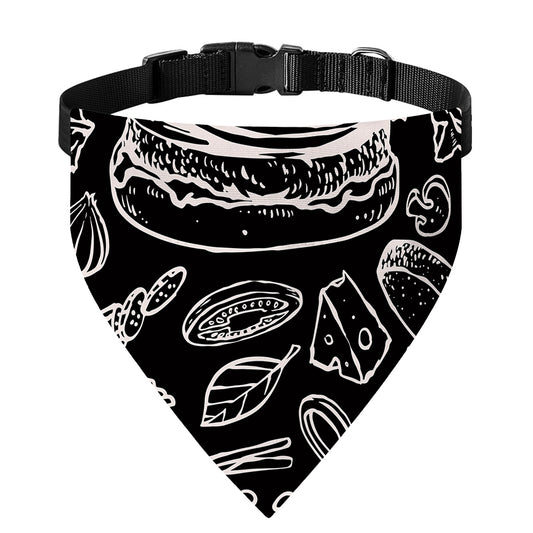 Black And White Hamburger Print Over The Collar Dog Bandana
