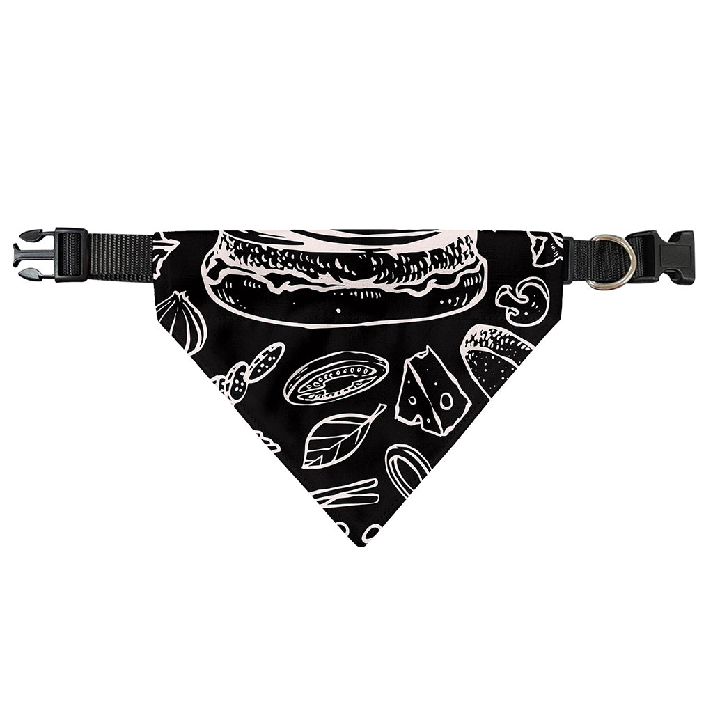 Black And White Hamburger Print Over The Collar Dog Bandana