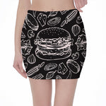 Black And White Hamburger Print Pencil Mini Skirt