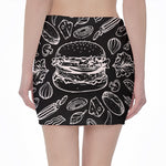 Black And White Hamburger Print Pencil Mini Skirt