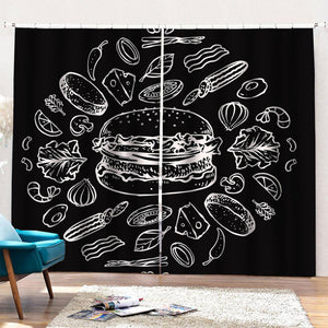 Black And White Hamburger Print Pencil Pleat Curtains