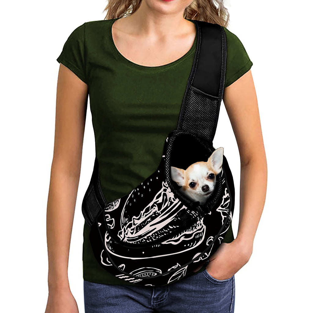 Black And White Hamburger Print Pet Sling Carrier