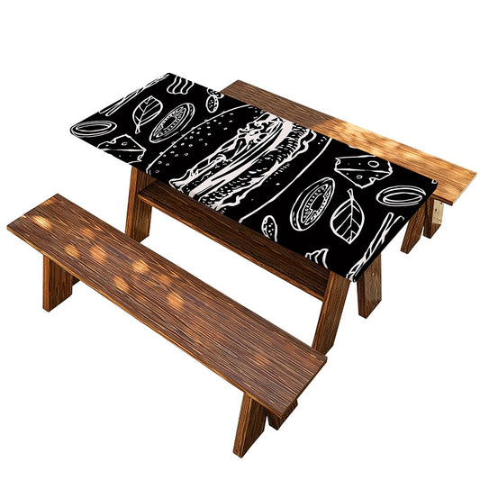 Black And White Hamburger Print Picnic Table Cover