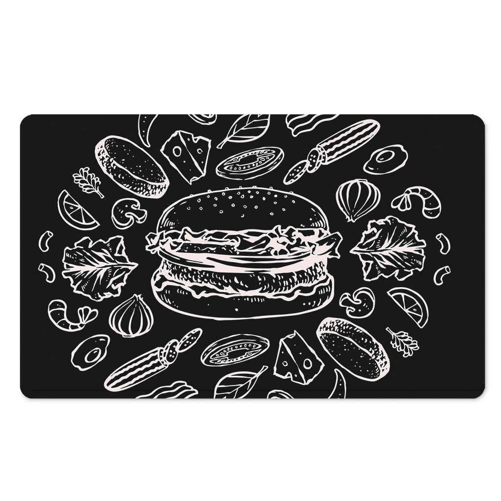 Black And White Hamburger Print Polyester Doormat
