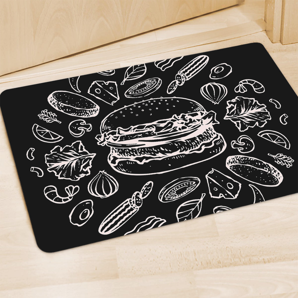 Black And White Hamburger Print Polyester Doormat