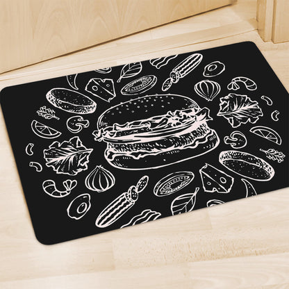 Black And White Hamburger Print Polyester Doormat