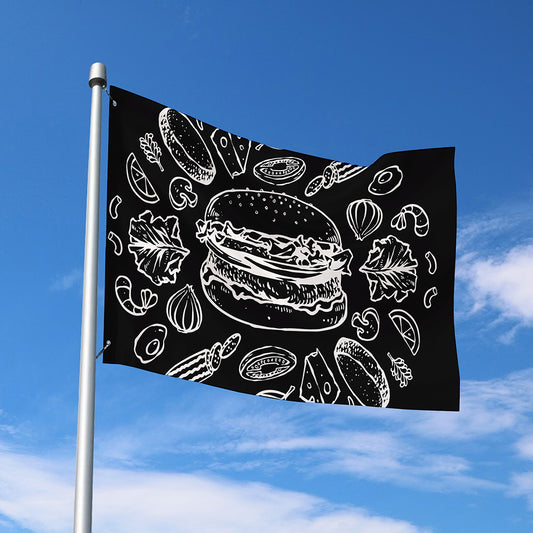 Black And White Hamburger Print Polyester Flag