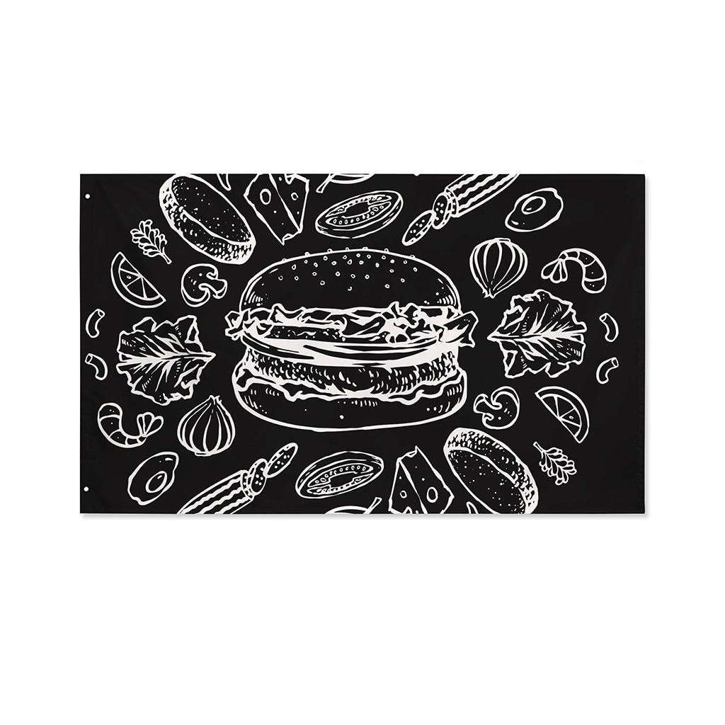 Black And White Hamburger Print Polyester Flag