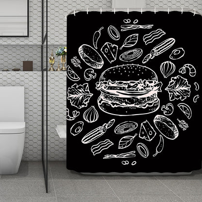Black And White Hamburger Print Polyester Shower Curtain