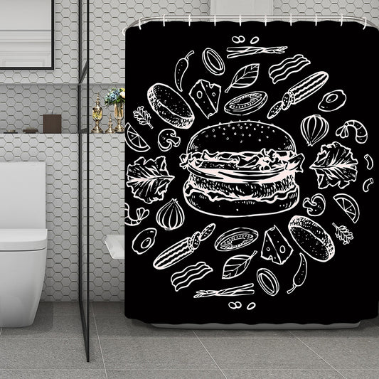 Black And White Hamburger Print Polyester Shower Curtain