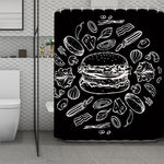 Black And White Hamburger Print Polyester Shower Curtain